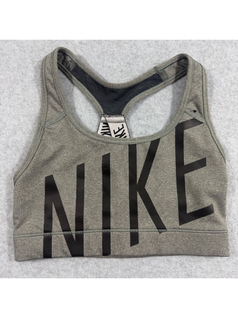 Nike Women's XS Gray Dri-FIT Racerback Mesh Big Logo Athletic Sports Bra